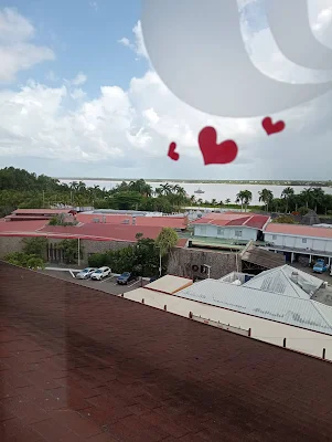 " View of Paramaribo city, the Suriname river and Torarica from Ramada rooftop hotel in Suriname"