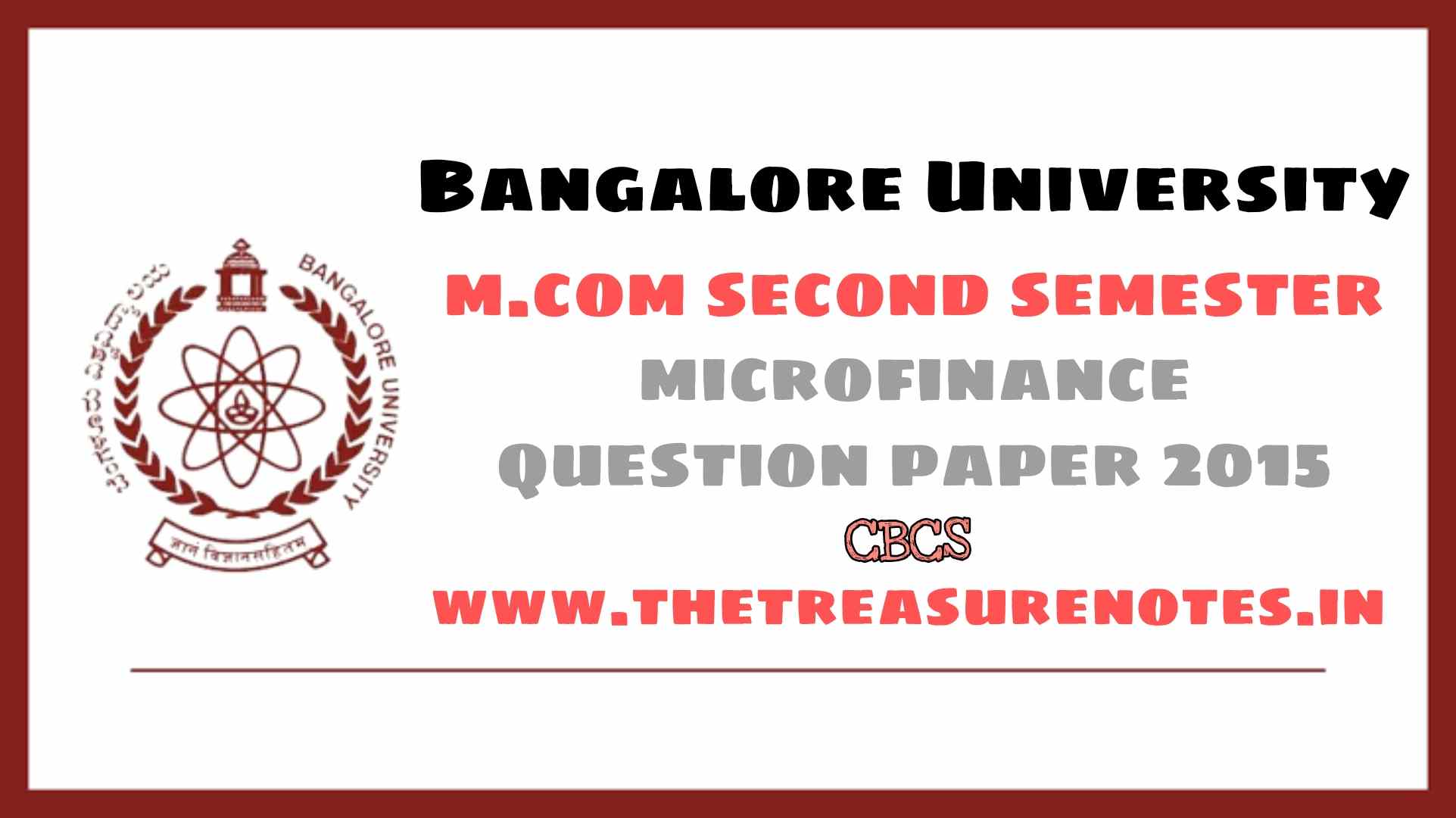 Microfinance Question Paper 2015 | M.COM 2nd Sem CBCS Pattern | Bangalore University