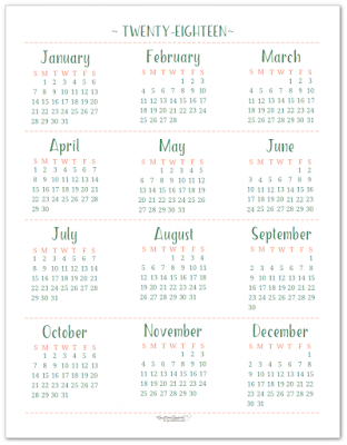 2018 year calendar