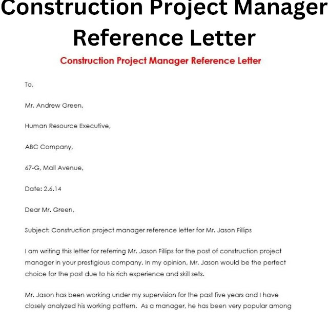 Construction Project Manager Reference Letter