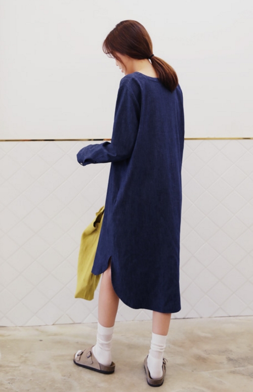  V-Neck Button Denim Dress