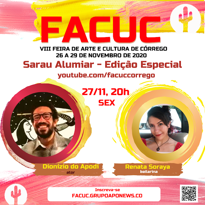 FACUC 2020 terá Sarau Alumiar com Dionízio do Apodi, Renata Soraya e convidados(as)