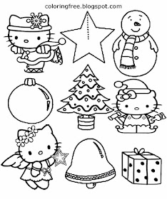Snowman winter season clip art star bell Hello kitty easy coloring Christmas drawing for preschools