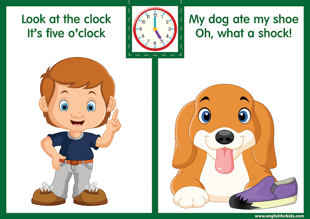 Telling the time worksheet - five one o'clock on the clock - printable ESL resources