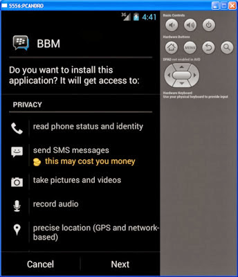 mod memasang Aplikasi BBM for Android.