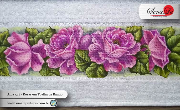 Pintura em Tecido com dicas e riscos: Rosas Barrado de Toalhas de Banho e  Rosto