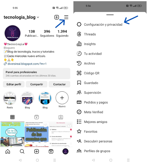 Ir a "Configuración y privacidad" en Instagram