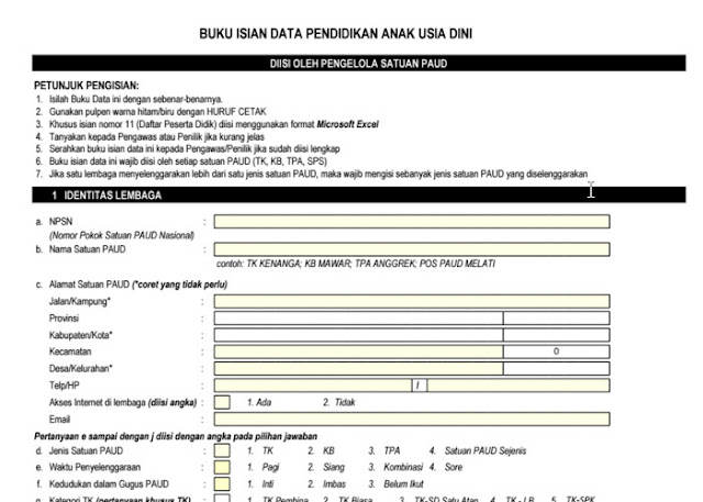 Download Formulir Pendataan Dapodikdas PAUD DIKMAS.xls