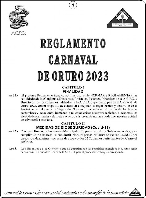 Reglamento del Carnaval de Oruro 2023