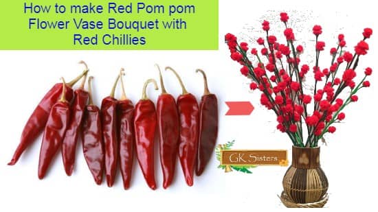 DIY Red Pompom Flower Vase with Red Chillies|Red rose Pompom flower bouq...