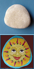 Painted Rock with Chili Pepper Sun Face by Cindy Thomas