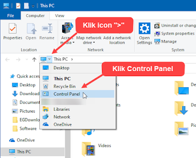 control panel, this pc, file explorer