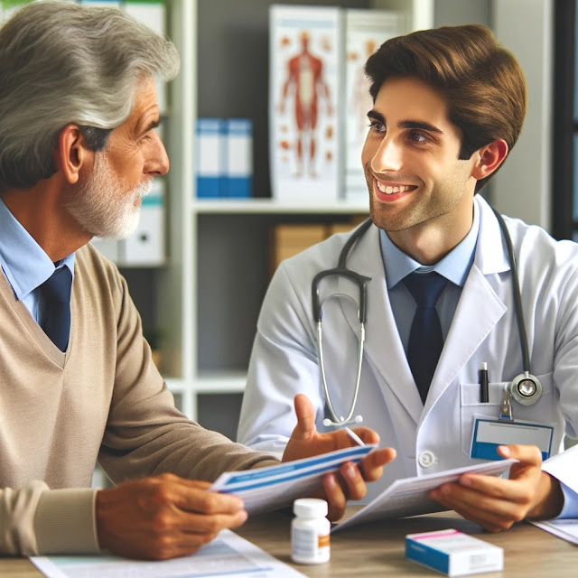 A medical sales rep is having a meaningful conversation with a doctor about a treatment