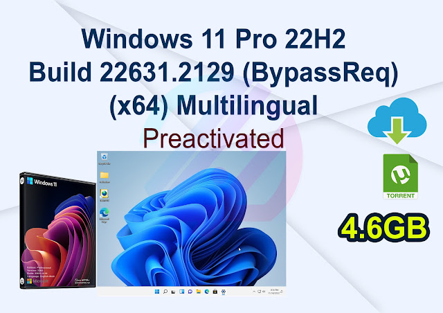 Windows 11 Pro 22H2 Build 22631.2129 (BypassReq) (x64) Multilingual Pre-Activated