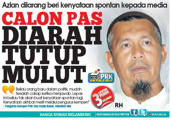 #PRKKualaBesut : Calon PAS Diarahkan TUTUP Mulut ! #1Malaysia #TolakPR @NajibRazak @MuhyiddinYassin @ahmadmaslan 