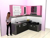 Kitchen Set Bentuk L Warna Pink - Pesan Kitchen Set Produksi Cepat - Furniture Semarang