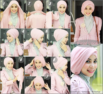 Tutorial cara memakai jilbab turban dengan jilbab paris segi empat