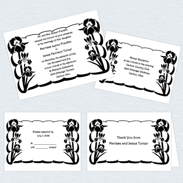 Filigree wedding invitations in black and white