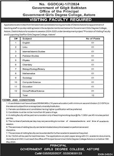 Government Girls Degree College, Astore Jobs-2024