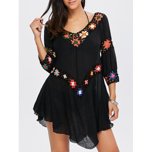  Floral Crochet Flounce Tunic Cover-Up