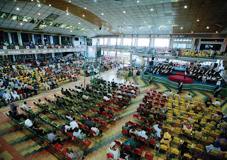 A service at the Synagogue, Church of All Nations, with pastor TB Joshua and his associates. Photograph: David Levene/The Guardian