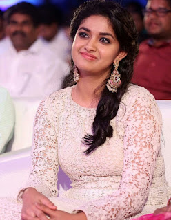 Keerthy Suresh in White Dress with Cute and Awesome Lovely Chubby Cheeks Smile