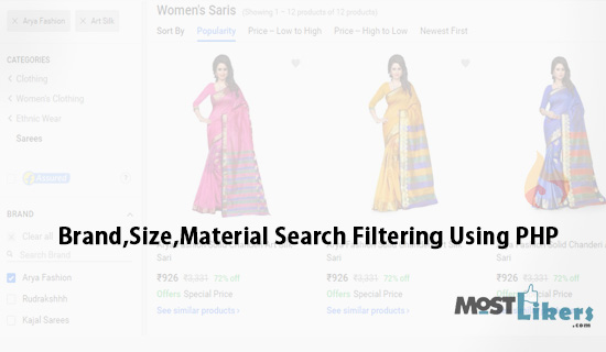 Product Brand,Size,Material Checkbox Search Filtering Using PHP And Jquery