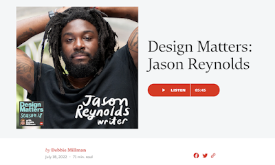 screen shot of the Jason Reynolds podcast page