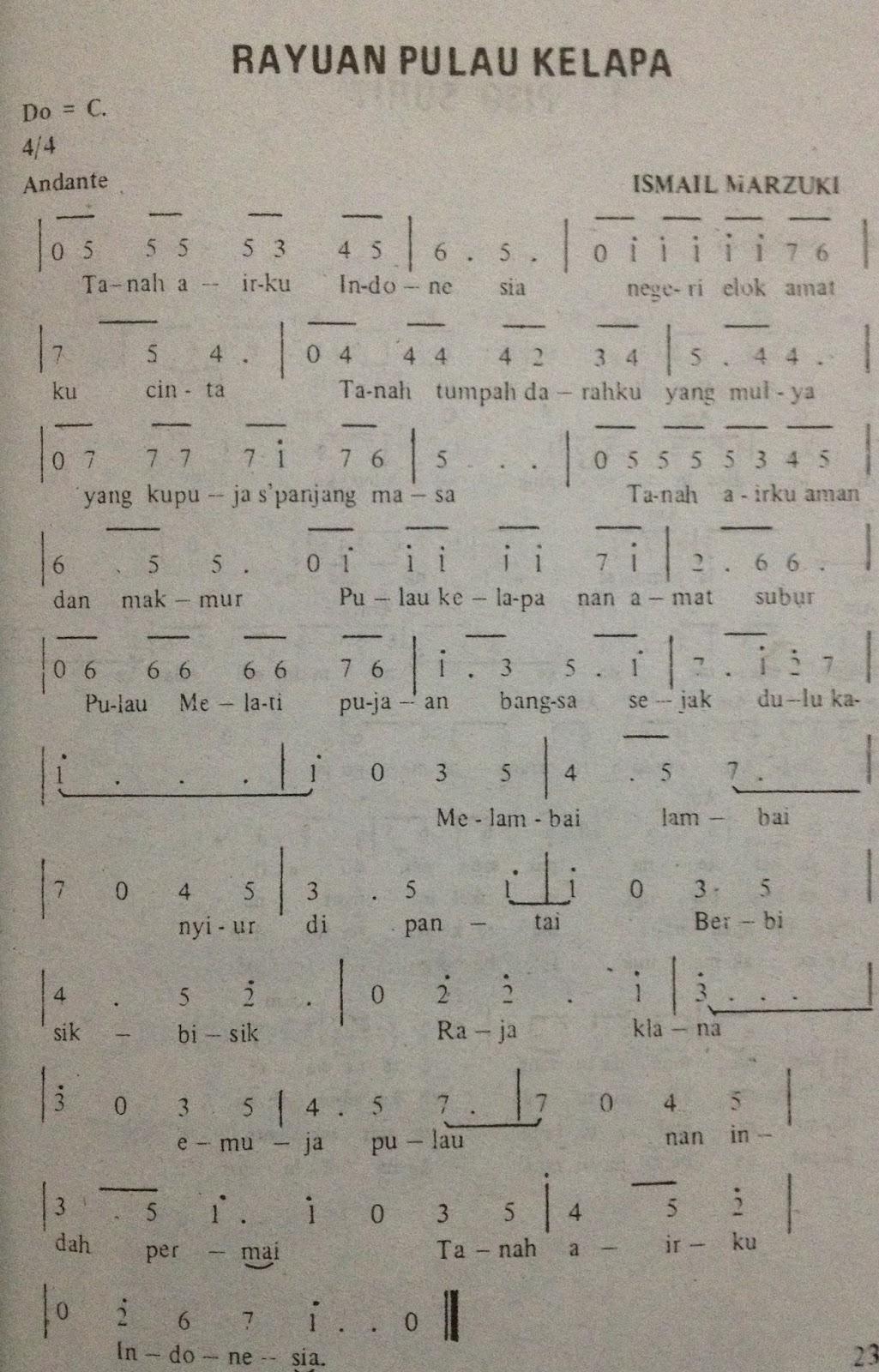 Not Angka Lagu Rayuan Pulau Kelapa
