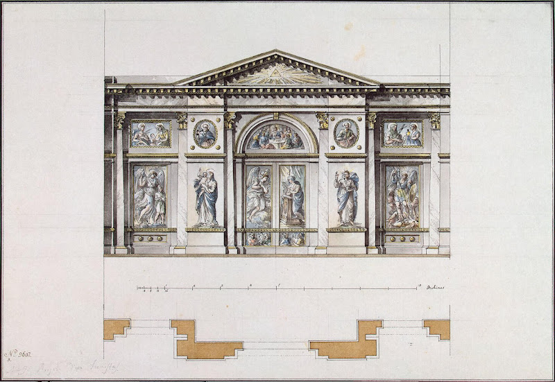 Smolny Convent in St Petersburg. The Iconostasis of the Corner Church. Design of the Facade and Plan by Giacomo Quarenghi - Architecture drawings from Hermitage Museum