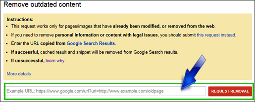 Google URL removal tool