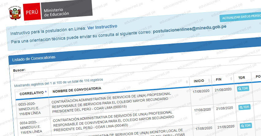 MINEDU: Convocatoria CAS AGOSTO 2020 - Más de 100 Puestos de Trabajo en el Ministerio de Educación [INSCRIPCIÓN DE POSTULANTES HASTA EL 21 DE AGOSTO] www.minedu.gob.pe