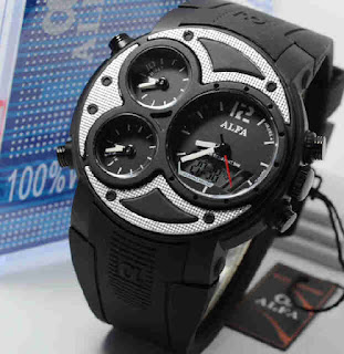 jam tangan Alfa original 047 black rubber white 