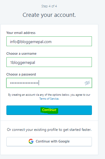 Create your first blog in Wordpress-- username and password