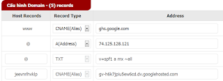 cấu hình tên miền mới trỏ về hosting của blogspot