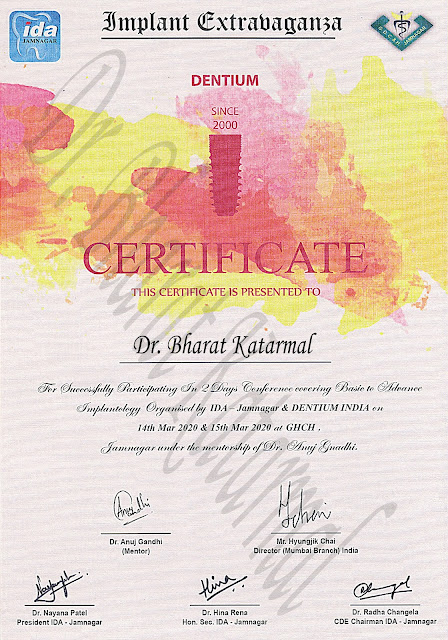 Implant course certificate to dr bharat katarmal