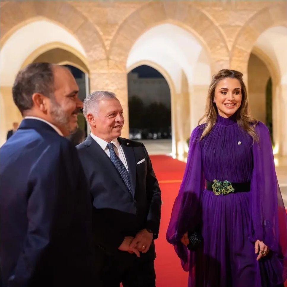 Queen Rania with King Abdullah II at the Sweden state visit in Amman, Jordan