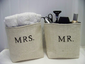 two burlap baskets - one says Mr., one Mrs.