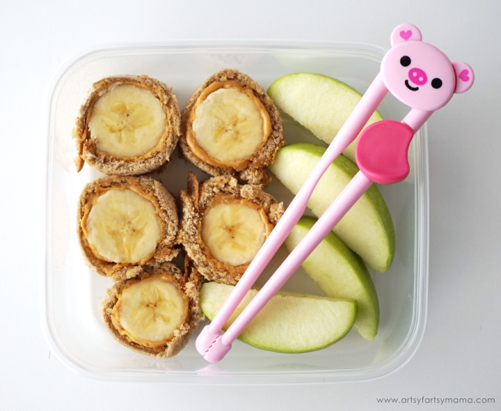 PB Honey & Banana Sushi is a fun lunch for kids to enjoy with Peanut Butter & Co. The Bee's Knees Peanut Butter!