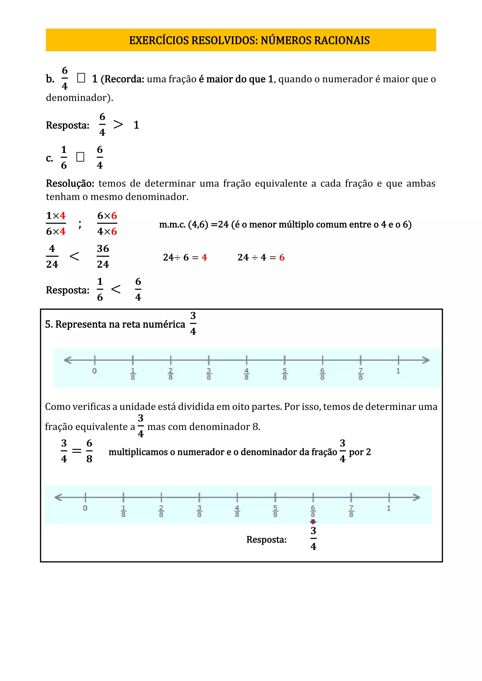 Exercícios números racionais 7 ano