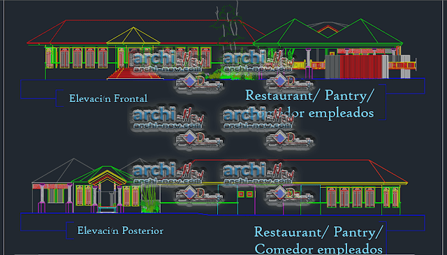 Vertical projections of the project (sections ( Restaurant canteen project Dwg  