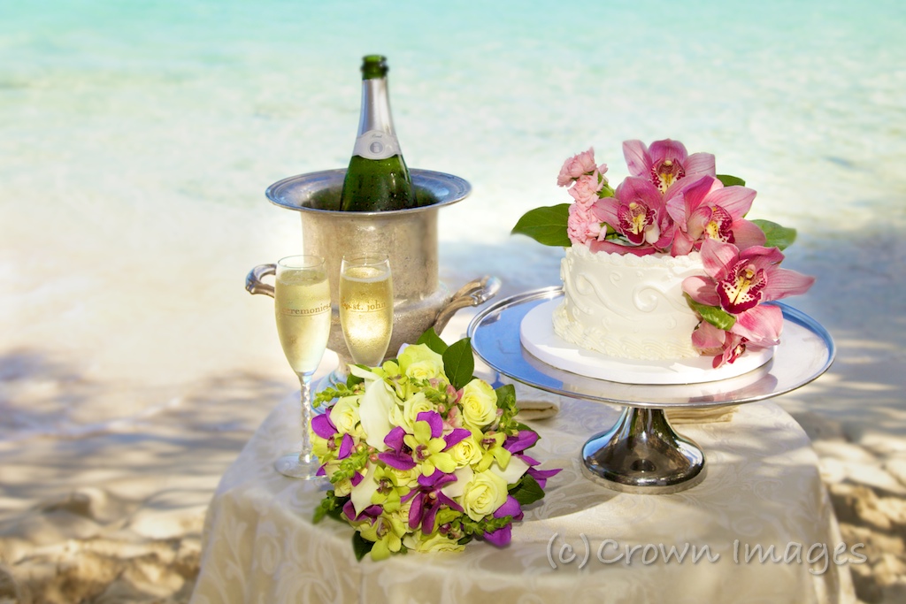 I am in love with this sweet wedding table setting of cake and champagne on