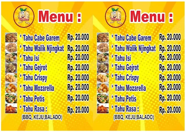 harga menu aneka tahu cafe prajurit