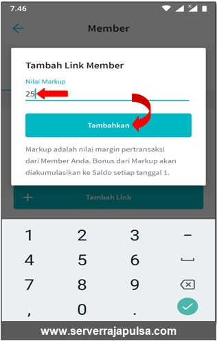 tambahkan markup kode referral di aplikasi android raja mobile topup