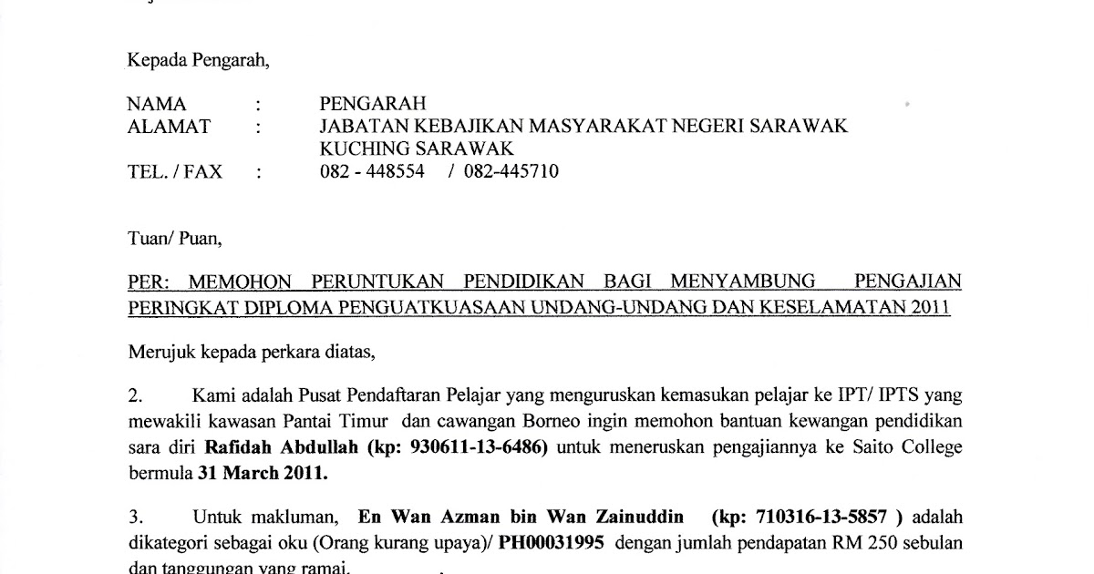 Contoh Surat Permohonan Bantuan Kewangan Rasmi - Lucu Pro