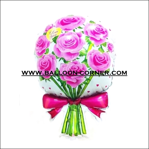 Balon Foil Hand Bouquet Bunga Mawar Pink