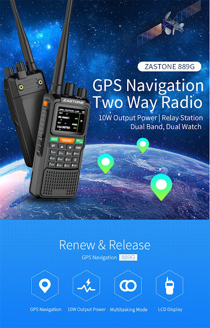 Zastone 889G GPS 10KM Walkie Talkie 10W 999CH UHF 400-520 VHF 134-174MHz CB Two Way Radio Transceiver