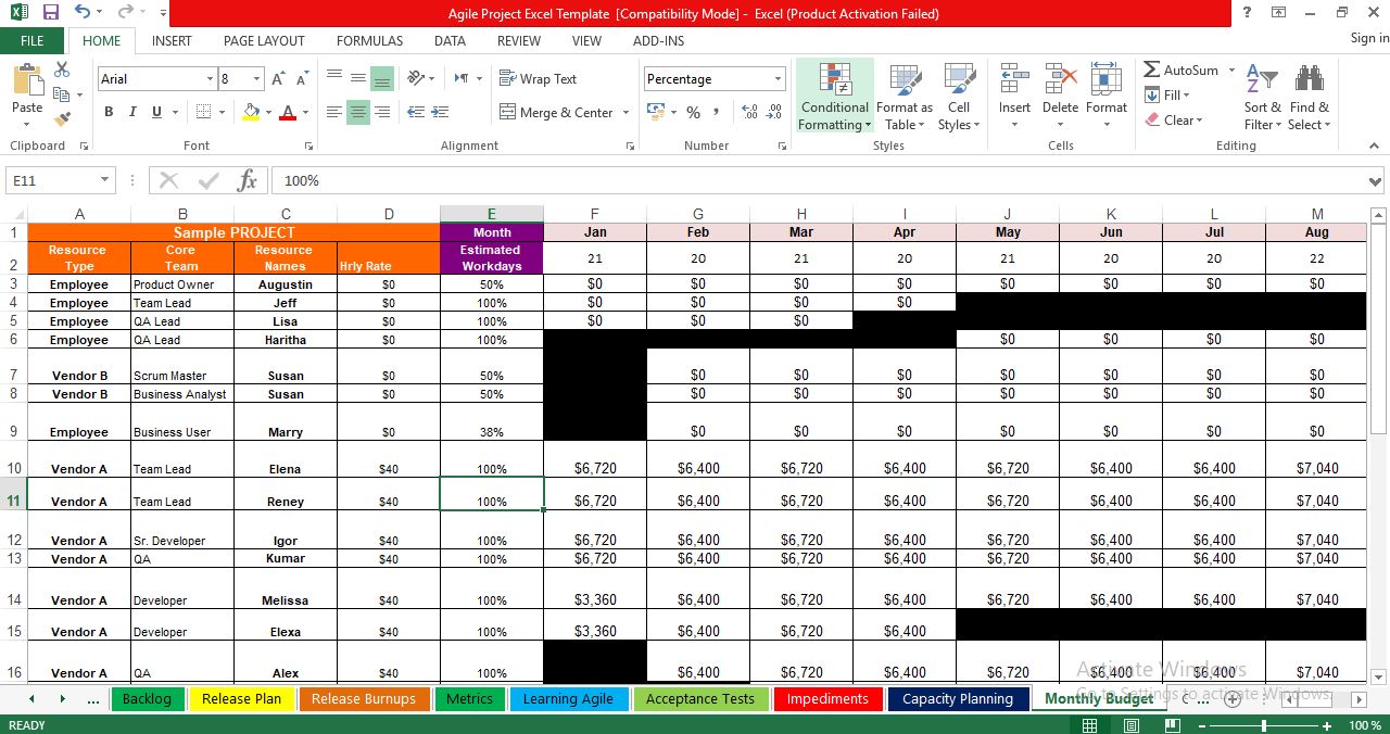 Agile Project Management Excel Template