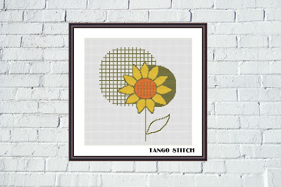 Easy sunflower abstract cross stitch pattern - Tango Stitch