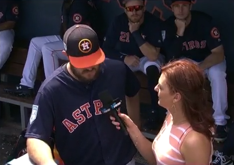 Kyle Tucker, Derek Fisher photobomb Wade Miley interview